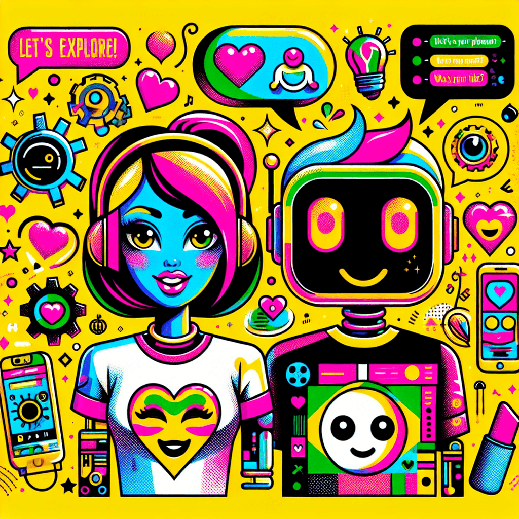 Vibrant illustration depicting the best AI companion platforms: comparing AI Boyfriend and SoulFun, featuring two cartoonish characters on a bright yellow background, playful expressions, and colorful accessories, surrounded by heart emojis and chat bubbles, with the title “Best AI Companion Platforms” in neon pink at the top.