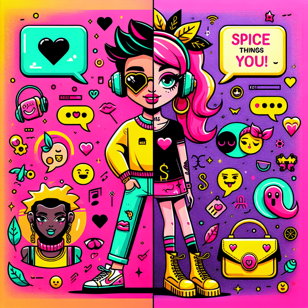 Cartoon characters representing AI Boyfriend and SpicyChat on a neon pink and bright yellow split background, showcasing their playful personalities with speech bubbles saying "I'm here for you!" and "Let's spice things up!" The image includes whimsical elements like hearts and circuit patterns, with the bold text "Best AI Companion Platforms" and "AI Boyfriend vs. SpicyChat" stylishly overlayed, illustrating the concept of personalized AI companionship.