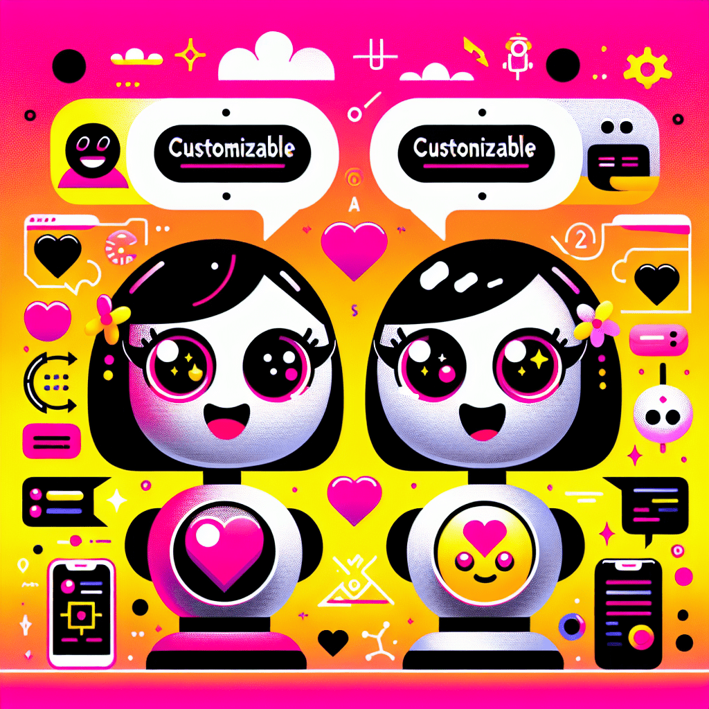 Vibrant featured image for the blog "Best AI companion platforms: Comparing AI Friend and Replika" showcasing two cartoonish AI characters with playful expressions, surrounded by colorful speech bubbles highlighting their key features, set against a bright neon pink and yellow gradient background, embodying a fun and youthful vibe.