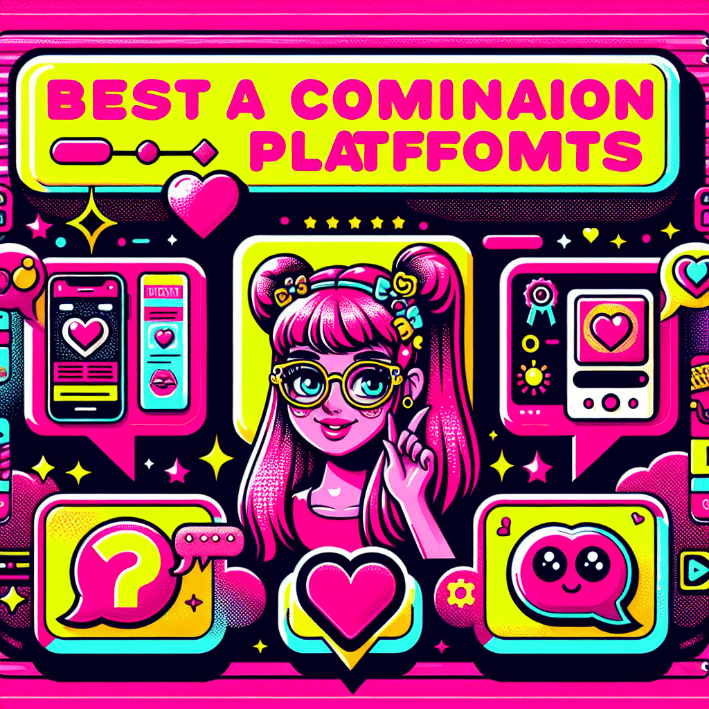 Vibrant pop-art featured image for the blog ‘Best AI Companion Platforms: Comparing DreamGF.ai and Candy.ai’ with a neon pink background, bright yellow title text in a cartoonish font, and playful characters representing DreamGF.ai and Candy.ai, surrounded by hearts, stars, and chat bubbles indicating companionship and comparison elements.