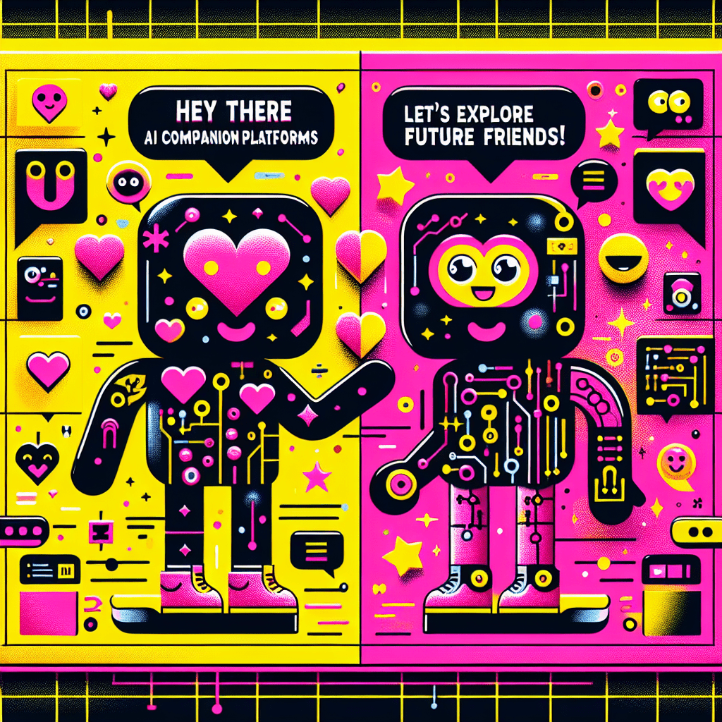 Vibrant featured image for the blog "Best AI Companion Platforms: Comparing Muah.ai and ProjectX.AI", showcasing two playful cartoon characters representing Muah.ai and ProjectX.AI on a bright yellow background, with bold text and fun doodles highlighting the engaging nature of AI companions.