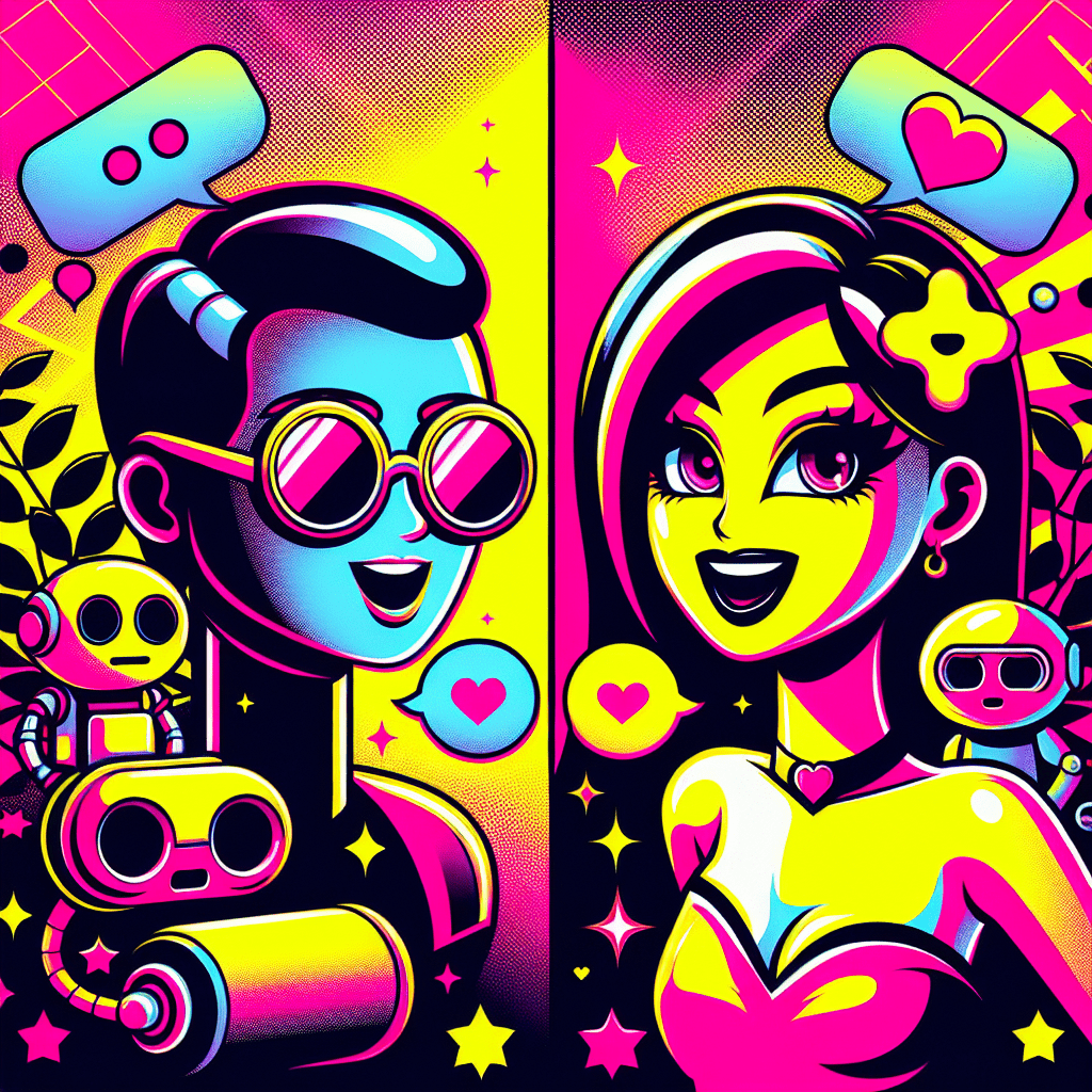 Vibrant featured image for the blog 'Best AI Companion Platforms: Comparing SpicyChat and AI Girlfriend', showcasing playful cartoon characters representing each platform against a neon pink and bright yellow gradient background, with bold outlines, fun accessories, and catchy typography reflecting the exciting comparison of AI companions.