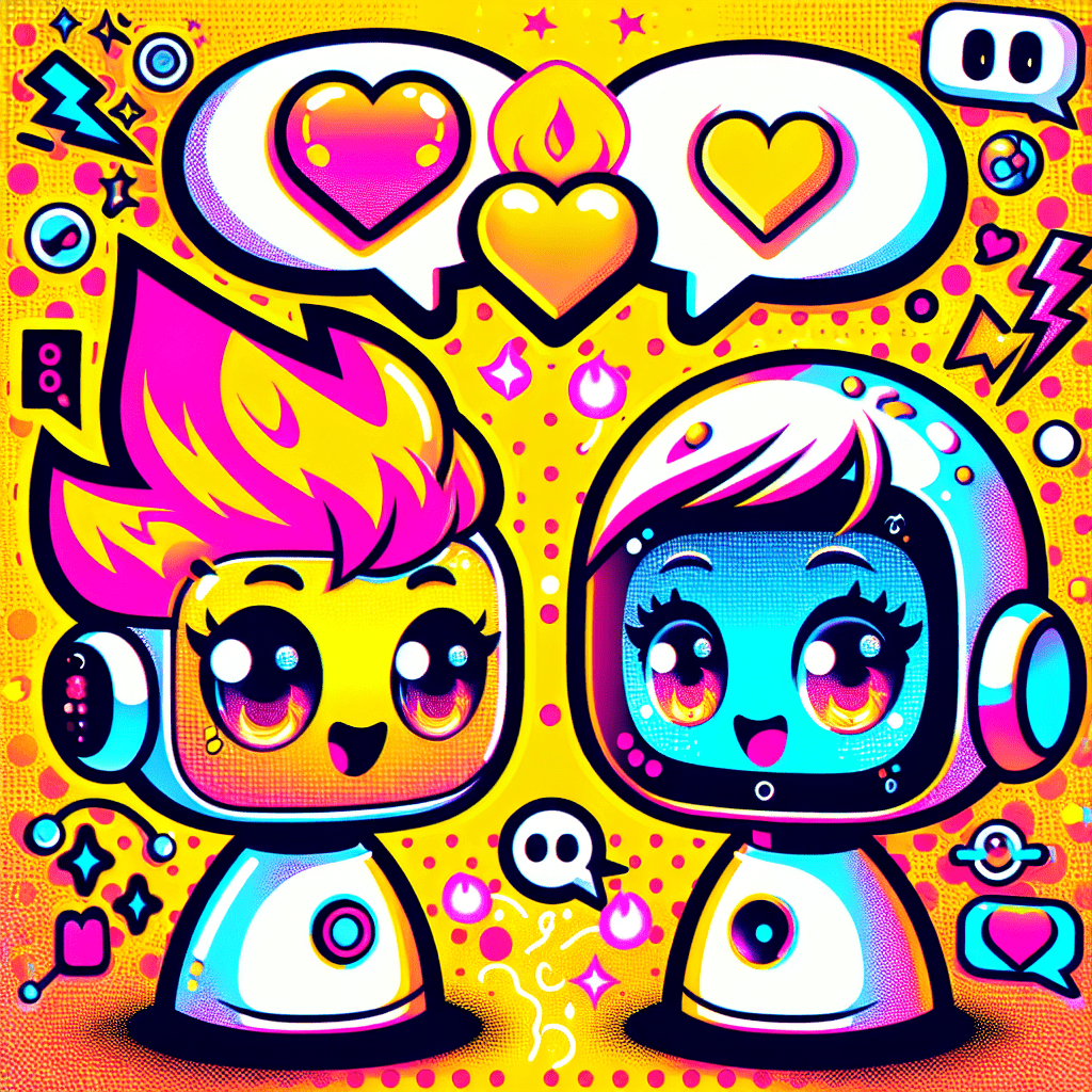 Vibrant featured image for the blog "Best AI Companion Platforms: Comparing SpicyChat and Replika" featuring a sunny yellow background, cartoon AI companions with playful designs—SpicyChat with fiery hair and Replika in ice-blue—customizable accessories, and bold typography, embodying a fun, youthful aesthetic.