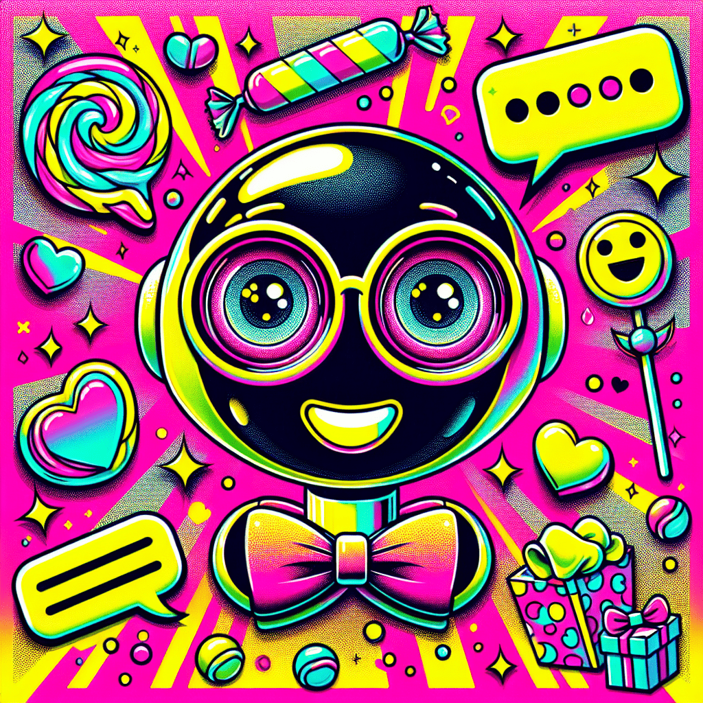 Vibrant featured image for Candy.ai tutorial: How to customize AI companions for better engagement, showcasing a playful AI companion character with oversized eyes and a big smile, surrounded by cartoon icons representing personalization options, all set against a neon pink and bright yellow gradient background with fun candy motifs.