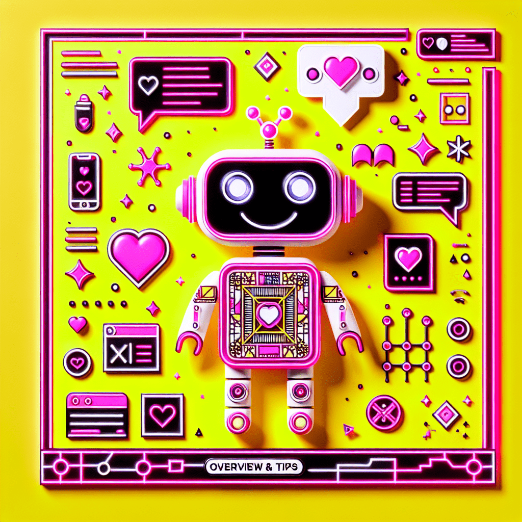 Vibrant featured image for the blog 'Directory of AI intimacy sites: Candy.ai overview and user tips', showcasing a friendly cartoon AI companion with a quirky smile and colorful geometric patterns, surrounded by heart icons and chat bubbles, all set against a bright yellow background with playful typography and decorative elements.