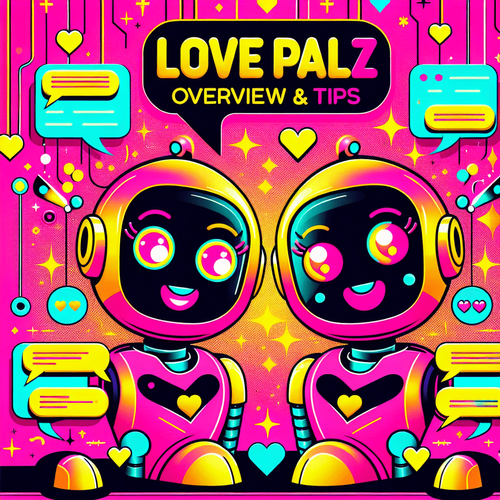 Energetic featured image for the blog post Directory of AI intimacy sites: LovePalz overview and user tips, featuring cartoonish AI companions in a fun pop-art style on a vibrant neon pink background, with colorful text, heart icons, and playful decorative accents, showcasing the essence of companionship and intimacy.