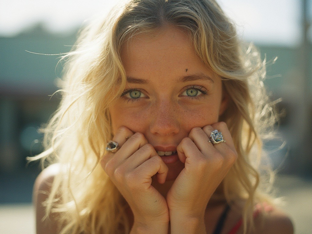 Photograph of an 18-year-old Australian girl with green eyes and blonde hair