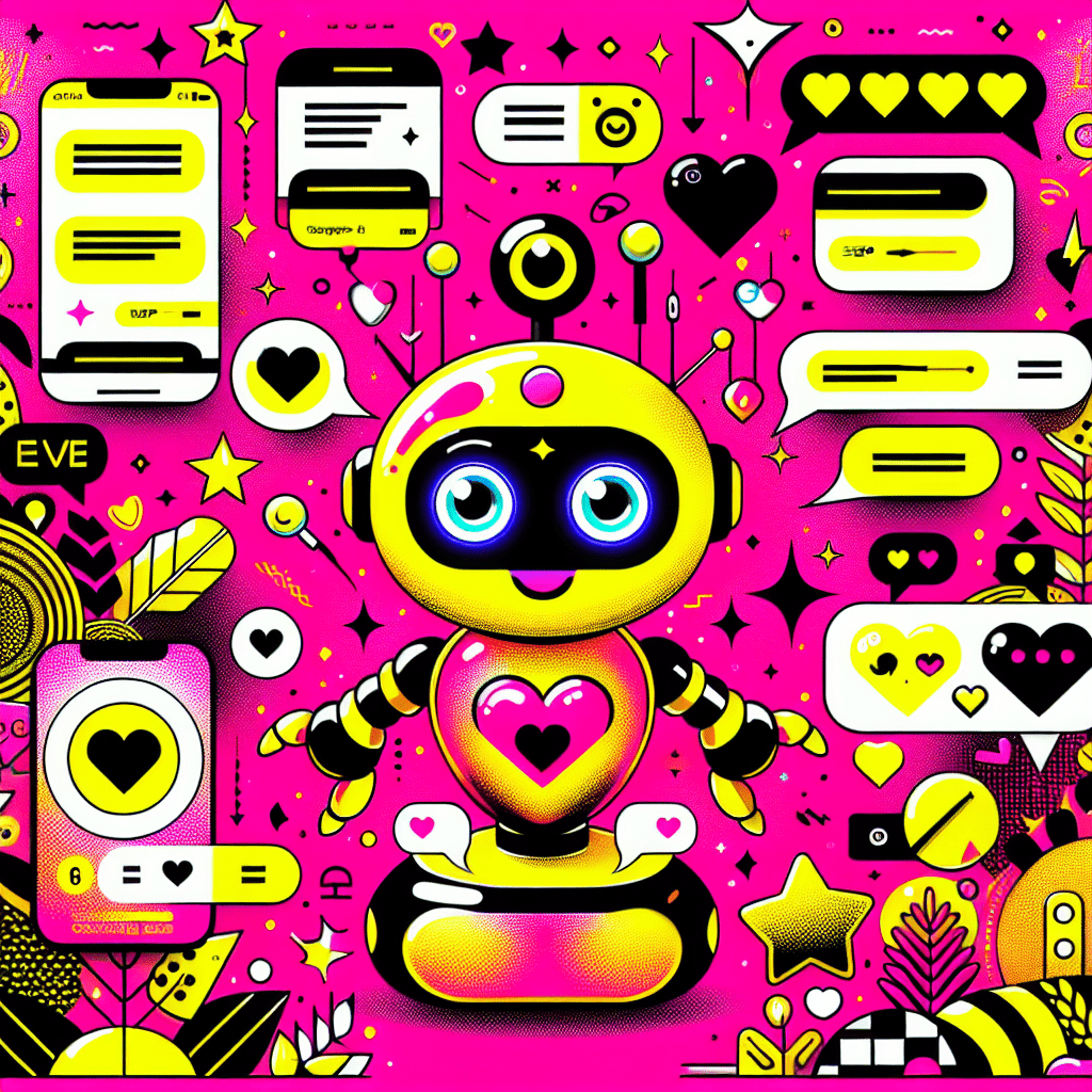 Vibrant featured image for a blog titled Step-by-step guide to setting up AI Friend for AI boyfriend interactions, featuring a bright neon pink background with playful patterns, a cartoonish friendly AI character in bright yellow, fun text bubbles, interactive elements like a smartphone and heart emojis, and illustrated steps for setting up the AI Friend, creating an energetic and engaging visual representation of personal AI interactions.