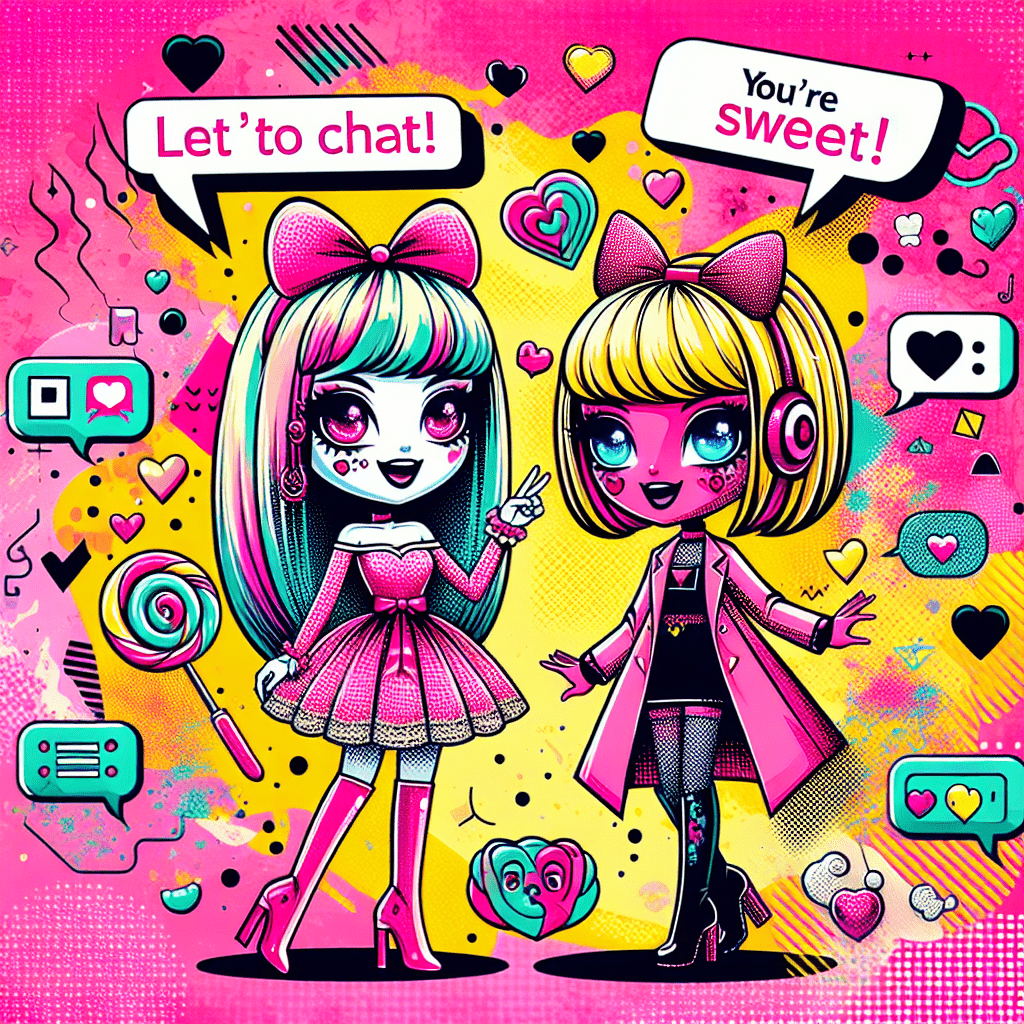 Vibrant featured image for the blog "Top AI Platforms for Virtual Girlfriends: Candy.ai & Muah.ai," showcasing two cartoon-style AI girlfriend avatars against a bold Neo Pink background with Bright Yellow accents, playful heart shapes and speech bubbles, embodying the fun and charm of AI companionship.