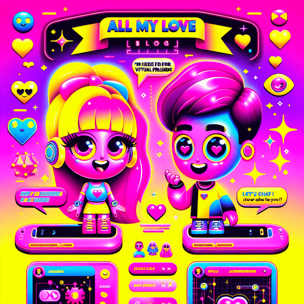 Vibrant featured image for the blog "Top AI Platforms for Virtual Girlfriends: Crushon.ai and Replika" showcasing playful AI avatars with Neon Pink and Bright Yellow themes, colorful speech bubbles, and playful icons of hearts and chat symbols, all designed in a lively pop-art style.