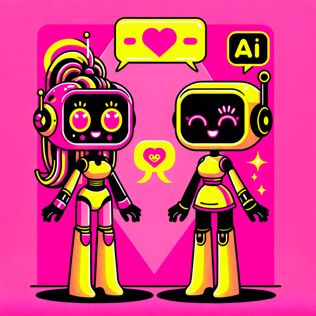 Vibrant Neon Pink background featuring playful cartoon characters representing AI companions for Muah.ai and LovePalz, adorned in Bright Yellow outfits with heart and tech-themed accessories, speech bubbles with love emojis, and a bold title overlay reading "Top AI Platforms for Virtual Girlfriends" alongside subtext "Muah.ai & LovePalz," symbolizing companionship with playful footprints, encapsulating the essence of the blog "Top AI platforms for virtual girlfriends: Muah.ai and LovePalz"