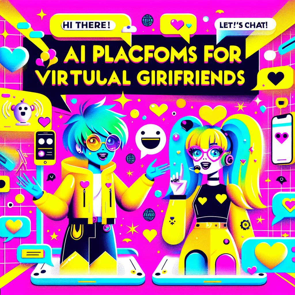 Vibrant featured image for the blog "Top AI platforms for virtual girlfriends: SoulFun and Muah.ai" showcasing playful AI companions against a neon pink background, featuring cartoon characters with bright hair and quirky styles, surrounded by heart emojis and chat icons, capturing a youthful and energetic essence.