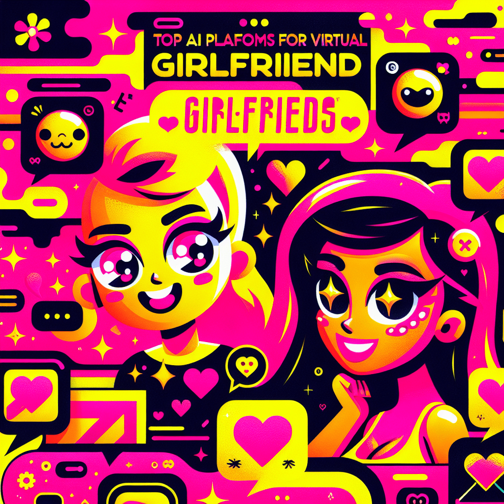 Vibrant pop-art style image featuring two cartoonish avatars representing SpicyChat and GirlfriendGPT on a neon pink background, surrounded by colorful speech bubbles, hearts, and tech motifs, with the bold title “Top AI Platforms for Virtual Girlfriends: SpicyChat and GirlfriendGPT” prominently displayed, capturing the essence of playful AI companionship.