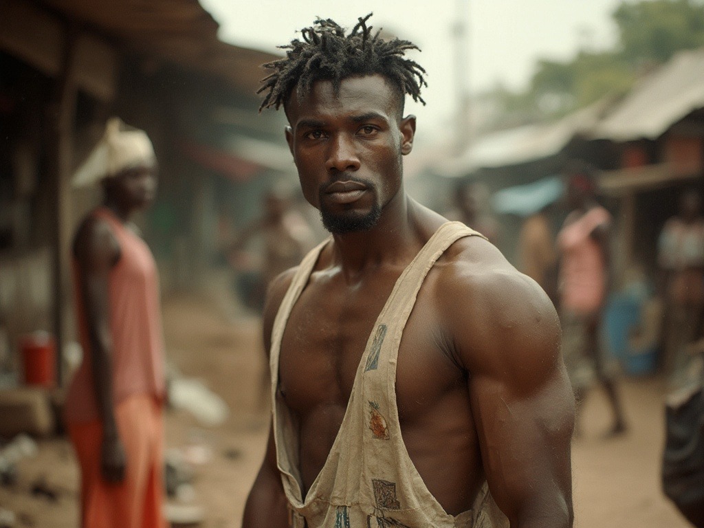 Portrait of a 29-year-old Nigerian man with athletic build and graceful legs